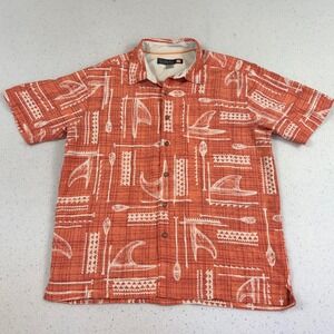 Quiksilver Waterman‎ Hawaiian Aloha Surf Print Button Up Shirt Orange Men's M
